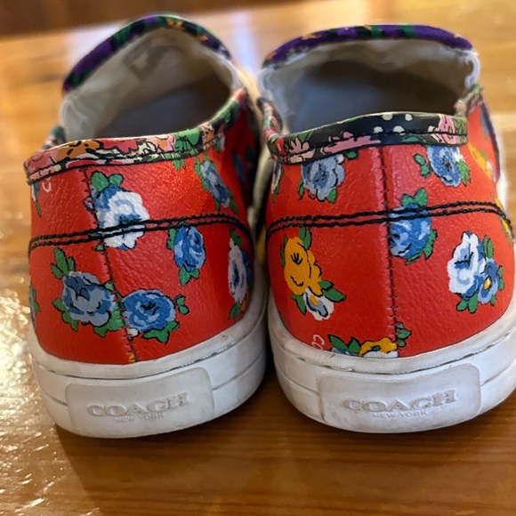 Coach Floral Print Slip-On Loafers - White, Red, Blue - Picture 5 of 11